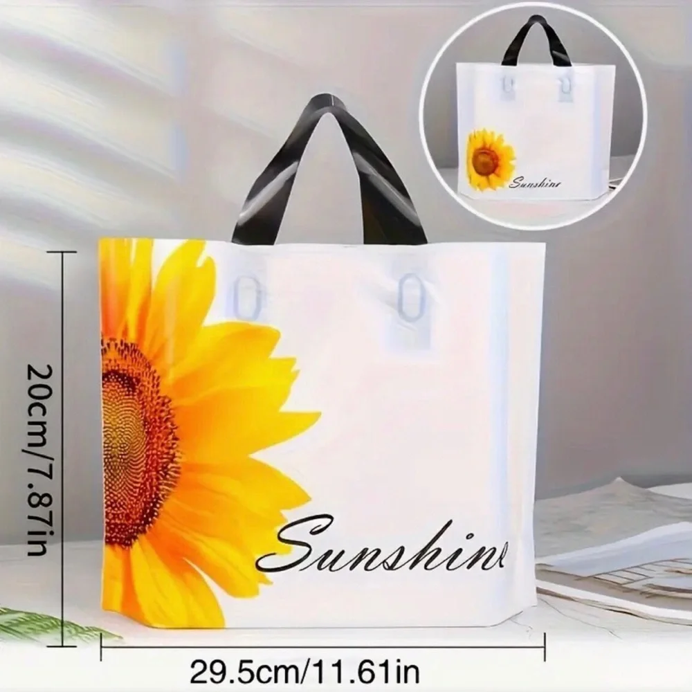 Sunshine Sunflower Plastic Tote Bags - 10 pcs